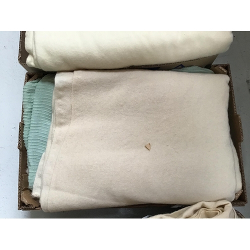 62 - 4 BOXES OF VINTAGE BLANKETS CANDLEWICK BEADSPRESD ETC