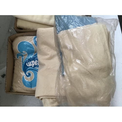 62 - 4 BOXES OF VINTAGE BLANKETS CANDLEWICK BEADSPRESD ETC