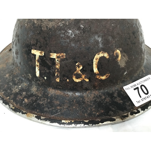 70 - VINTAGE TIN HELMET CARRYING TT AND CO