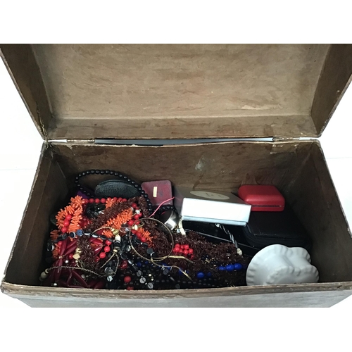 72 - CRATE AND A BOX OF COSTUME JEWELLERY ETC