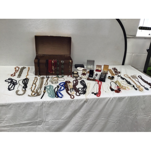72 - CRATE AND A BOX OF COSTUME JEWELLERY ETC