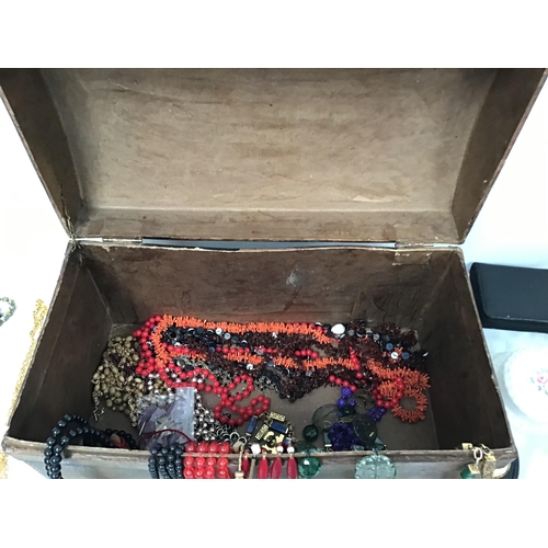 72 - CRATE AND A BOX OF COSTUME JEWELLERY ETC