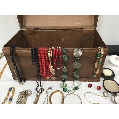 72 - CRATE AND A BOX OF COSTUME JEWELLERY ETC