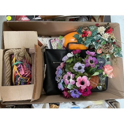 79 - 4 BOXES OF ODDS TO INCLUDE ADVERTISING TINS, SEWING ITEMS ETC
