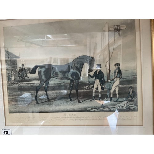 83 - 2 HORSE RACING PICTURES, LYNWOOD PALMER 1898 AND 1 OTHER ENTITLED MOSES
26 X 23