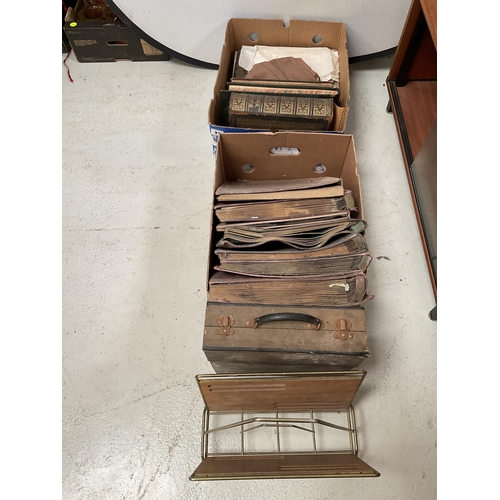89 - 2 BOXES OF BOOKS RECORDS RETRO RECORD STAND ETC