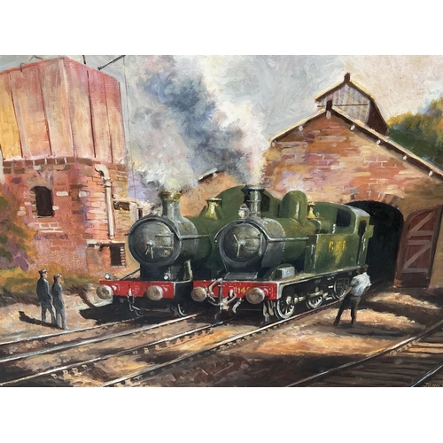 92 - JOHN D NICKLESON 1982 OILS ON BOARD (TRAINS) 25 X 21