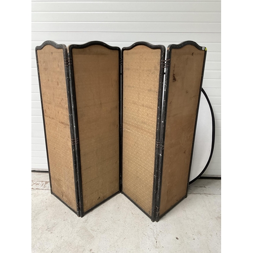107 - VINTAGE 4 FOLD DRESSING SCREEN WITH SILK WORK PANNELS A/F W 92