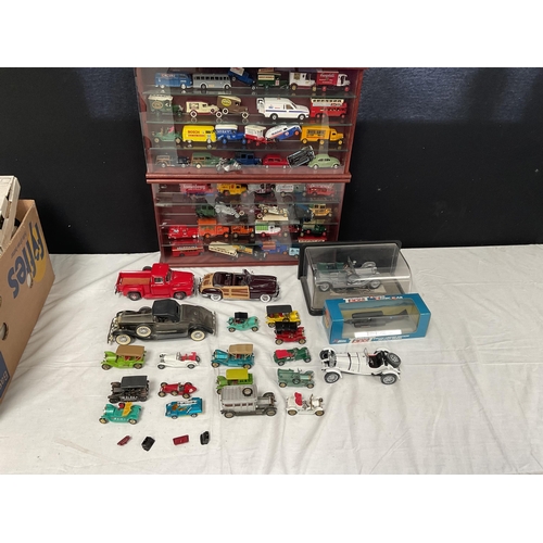 114 - 2 COLLECTORS CABINETS AND COLLECTORS VEHICLES TO INCLUDE YESTERYEAR AND PACKING  BOXES