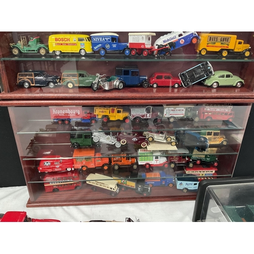 114 - 2 COLLECTORS CABINETS AND COLLECTORS VEHICLES TO INCLUDE YESTERYEAR AND PACKING  BOXES