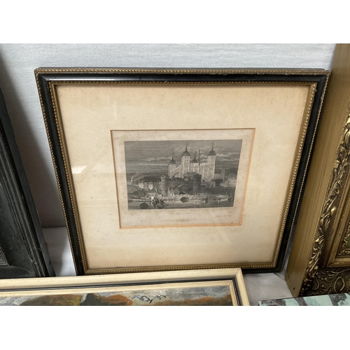 116 - BOX OF PICTURES AND JIGSAW PUZZLES TO INCLUDE OILS ON CANVAS ETC