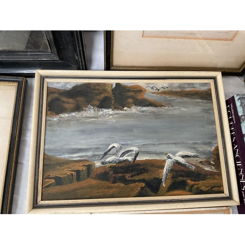 116 - BOX OF PICTURES AND JIGSAW PUZZLES TO INCLUDE OILS ON CANVAS ETC