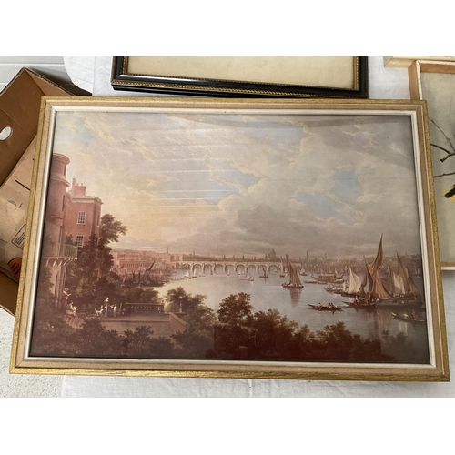 116 - BOX OF PICTURES AND JIGSAW PUZZLES TO INCLUDE OILS ON CANVAS ETC