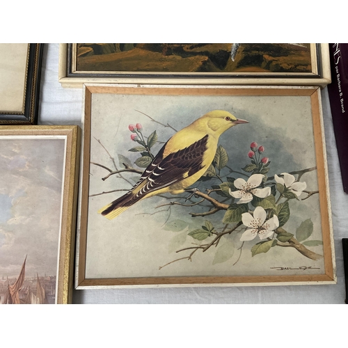 116 - BOX OF PICTURES AND JIGSAW PUZZLES TO INCLUDE OILS ON CANVAS ETC