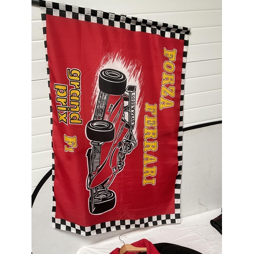 120 - TT ROAD RACING WAISTCOAT AND TT ISLE OF MAN JACKET AND  F 1 FLAG