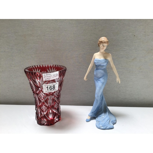 168 - RED OVER LAY VASE AND THE ROYAL DOULTON DIANNA PRINCESS OF WALES FIGURE