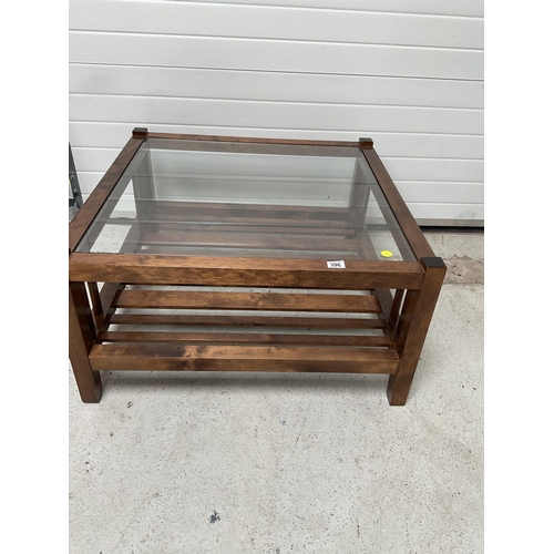 MODERN OAK FRAMED LAURA ASHLEY GARRAT COFFEE TABLE WITH GLASS INSET TOP