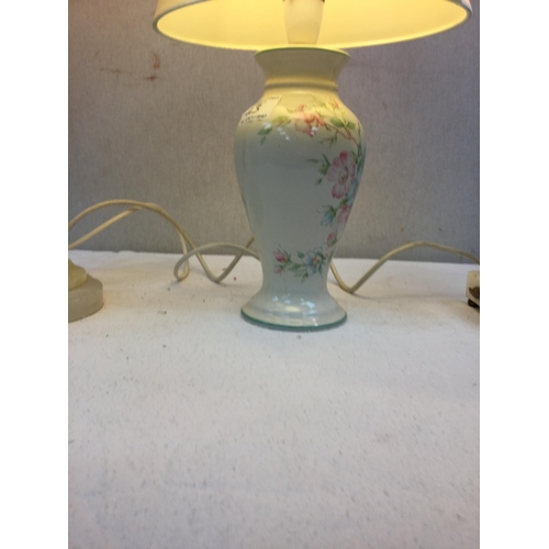 23 - 2 MARBLE TABLE LAMPS AND A CERMIC TABLE LAMP