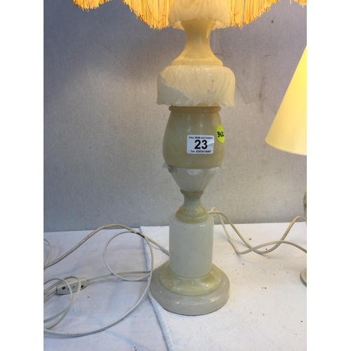 23 - 2 MARBLE TABLE LAMPS AND A CERMIC TABLE LAMP