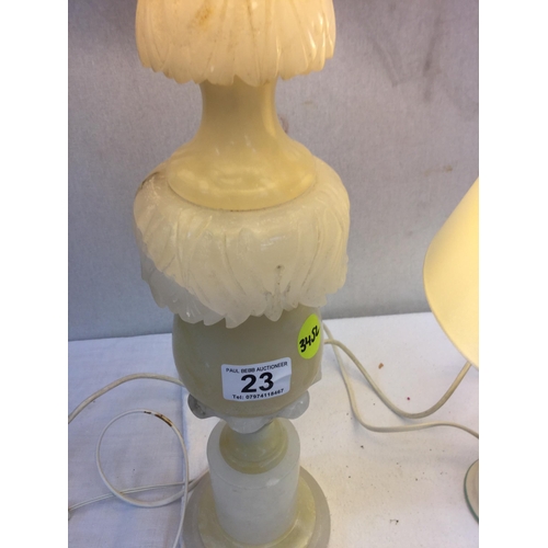 23 - 2 MARBLE TABLE LAMPS AND A CERMIC TABLE LAMP