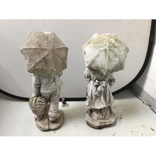 4 - PAIR OF GARDEN  STATUES WITH BASKET AND UMBRELLA
H 25