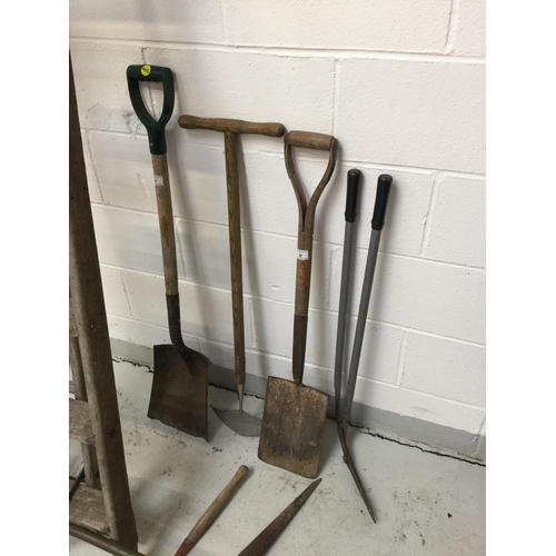 8 - VINTAGE FOLDING LADDER AND GARDEN TOOLS