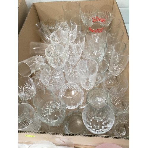 36 - 3 BOXES OF GLASSWARE TO INCLUDE 2 PIECES OF VICTORIAN CRANBERRY GLASS ETC