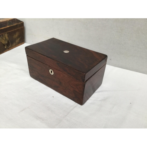 38 - VICTORIAN INLAID JEWELLERY BOX AND 2 ROSEWOOD BOXES