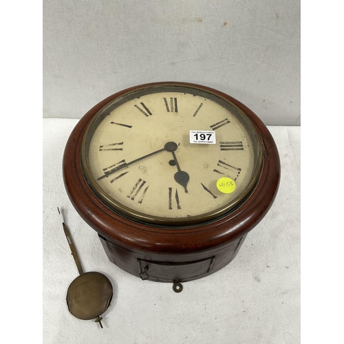 197 - VICTORIAN SINGLE FUSEE WALL CLOCK PENDULUM NO KEY 10