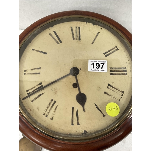 197 - VICTORIAN SINGLE FUSEE WALL CLOCK PENDULUM NO KEY 10