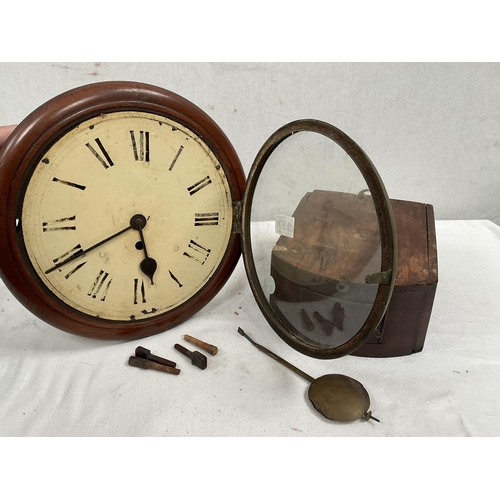 197 - VICTORIAN SINGLE FUSEE WALL CLOCK PENDULUM NO KEY 10