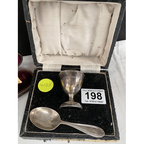 198 - HMS EGG CUP IN CASE AND A FISH KNIFE IN CASE