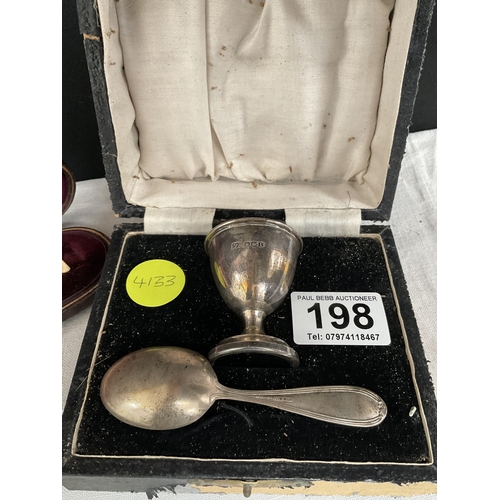 198 - HMS EGG CUP IN CASE AND A FISH KNIFE IN CASE