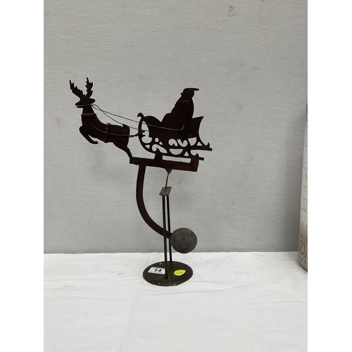 14 - METAL SANTA IN SLEIGH REINDEER MOVING PARTS H 16