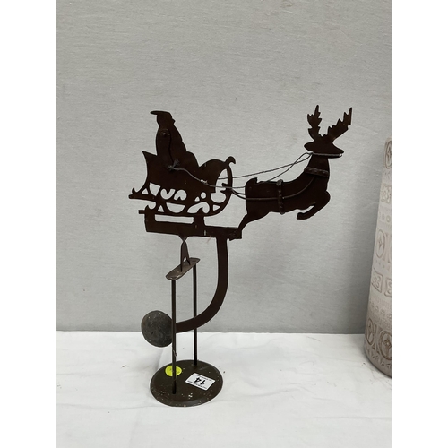 14 - METAL SANTA IN SLEIGH REINDEER MOVING PARTS H 16