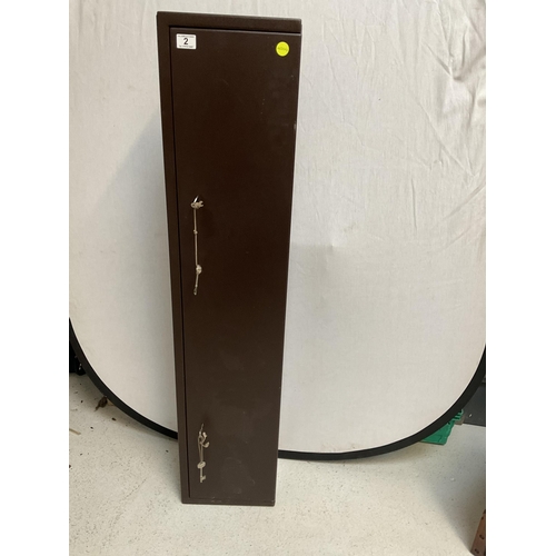 2 - BROWN METAL GUN CABINET WITH KEYS H 53