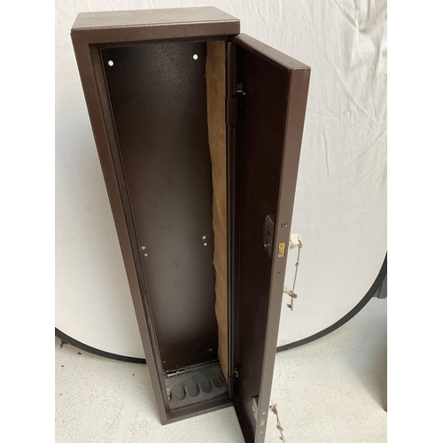 2 - BROWN METAL GUN CABINET WITH KEYS H 53