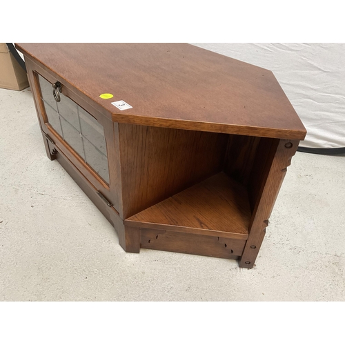 3 - MODERN OAK TV STAND WITH GLAZED PULL DOWN FRONT H 16