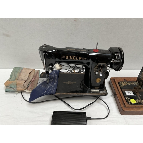 41 - VINTAGE HAND SEWING MACHINE NO TOP AND A VINTAGE ELECTRIC SINGER SEWING MACHINE NO CASE