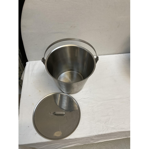 57 - STAINLESS STEEL MILK BUCKET COMPLETE WITH COVER H 9