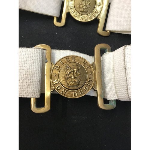 84 - 5 MILITARY BELTS WITH BRASS BUCKLES