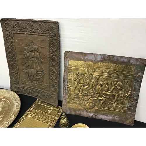 89 - BOX OF BRASS PLAQUES ETC