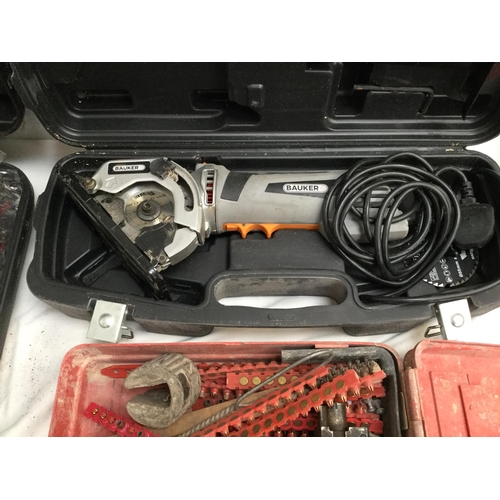 105 - QTY OF CASED TOOLS TO INCLUDE MAKITA POWER DRILL, 110 DRILL, ELECTRIC SAW, NAIL GUN ETC   *****MAKIT... 