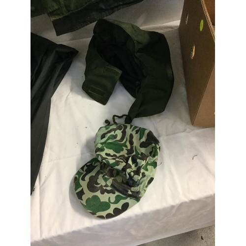 132 - BOX OF CAMOUFLAGE CLOTHING ETC