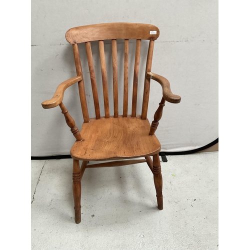 143 - VICTORIAN FARMHOUSE KITCHEN CHAIR AND A MAHOGANY CHAIR