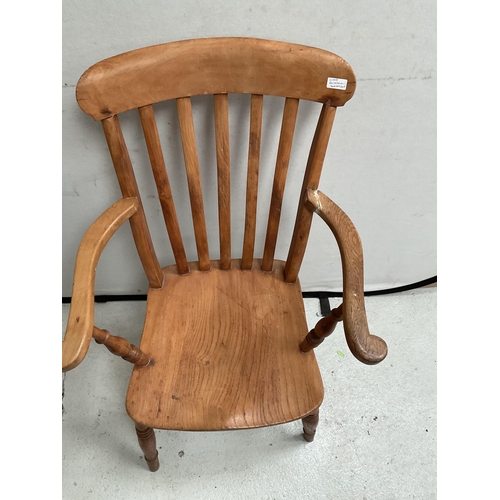 143 - VICTORIAN FARMHOUSE KITCHEN CHAIR AND A MAHOGANY CHAIR