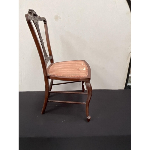 147 - VICTORIAN BEDROOM CHAIR WITH UPHOLSTERED SEAT A/F