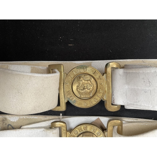 150 - 3 MILITARY BELTS WITH BRASS BUCKLES