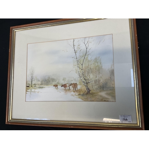 166 - 3 FRAMED WATER COLOURS 1 SIGNED TO MARGIN 24 X 20