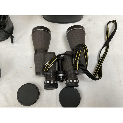 175 - PAIR OF CASED BINOCULARS AND AN OLYMPUS IS-3000 CAMERA AND LENS